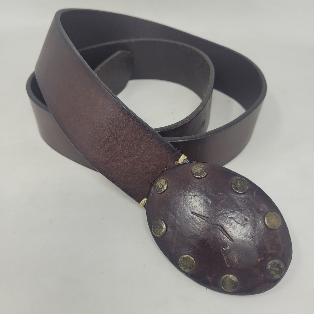 Hugo Boss Belt Large Brown Leather Studded Buckle Handmade Italy Rustic Casual